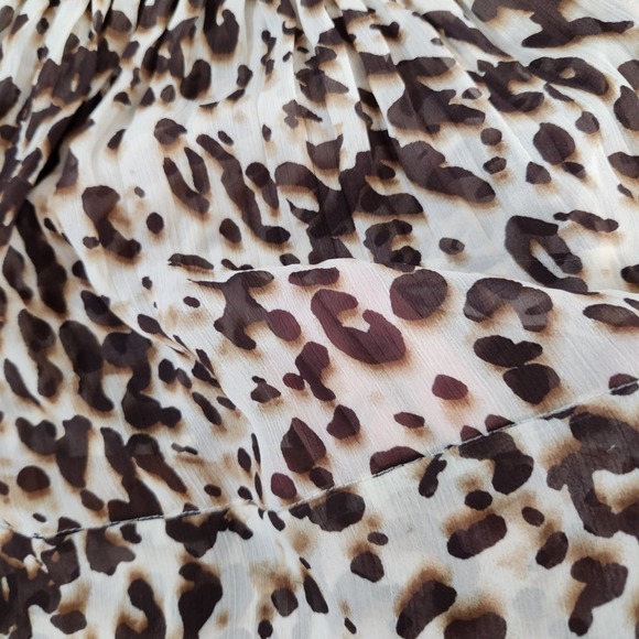 Ice Leopard Print 3/4 Sleeve Blouse XL Smocked Pleated Belt Y2K‎ 90s Milkmaid - Picture 9 of 11